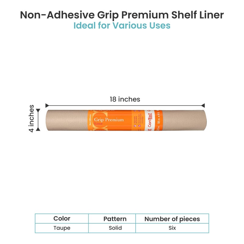 Con-Tact Brand Grip Premium Thick Shelf Liner - Versatile 18-inches x 4-feet Durable Non-Adhesive Non-Slip Drawer and Cabinet Liner in Taupe - Pack of 6 Rolls - Image 2